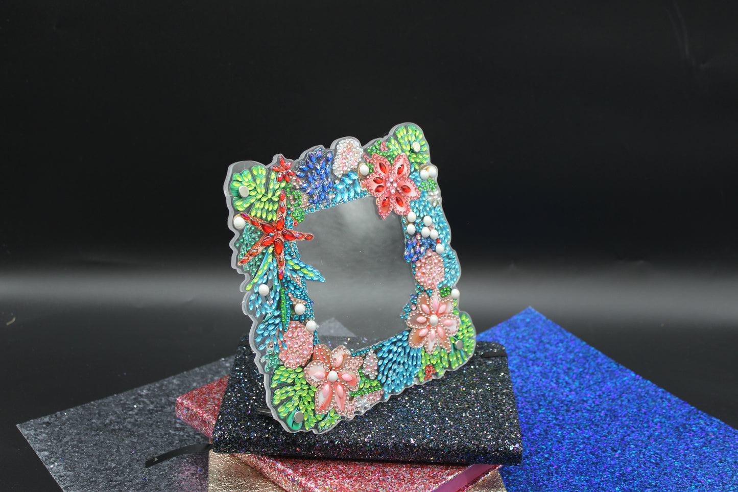 Diamond Art Clear Frame With a Ocean and Flower Motif
